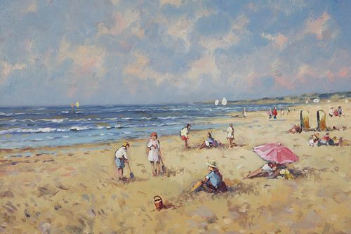 WAND SALM OIL ON PANEL BEACH SCENE  37d3d3