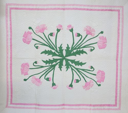 FINE PINK AND GREEN POPPY APPLIQUE 37d3e3