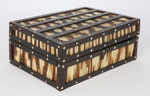 PORCUPINE QUILL JEWELRY BOX 19TH 37d481