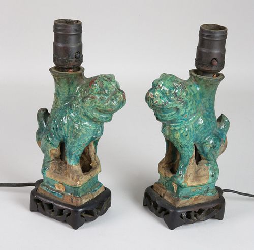 PAIR OF ANTIQUE CHINESE GREEN GLAZED 37d4cd