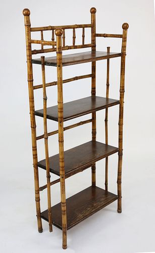 ANTIQUE BAMBOO AND OAK BOOKSHELF,