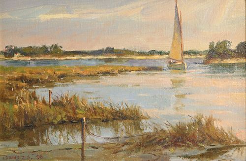 DONALD W DEMERS OIL ON BOARD SLOOP 37d50a