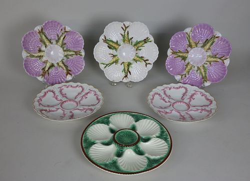 GROUP OF SIX ASSORTED MAJOLICA OYSTER