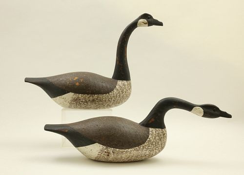 TWO HOLLOW BODY CARVED GEESE DECOYS,