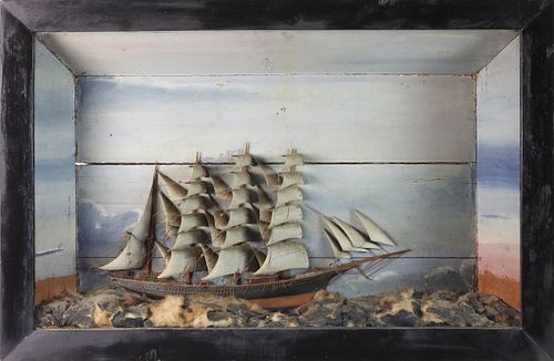 FOUR MASTED CLIPPER SHIP SHADOWBOX  37d524