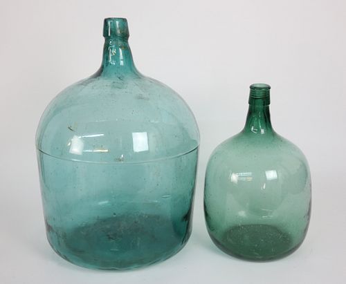 TWO GREEN DEMIJOHN GLASS BOTTLESTwo 37d52c