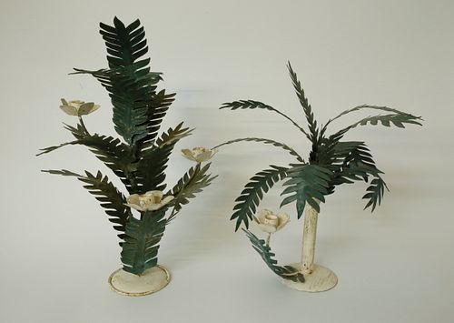 TWO PALM FROND TOLE CANDLESTICKSTwo