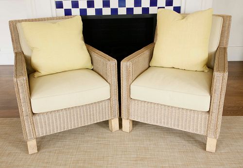 PAIR OF WICKER AND WHITE CERUSED