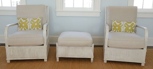 PAIR OF WHITE CERUSED RATTAN AND