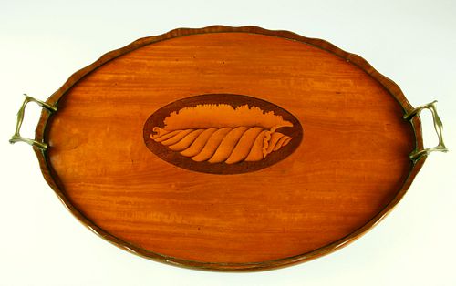 VINTAGE OVAL INLAID MAHOGANY SERVING