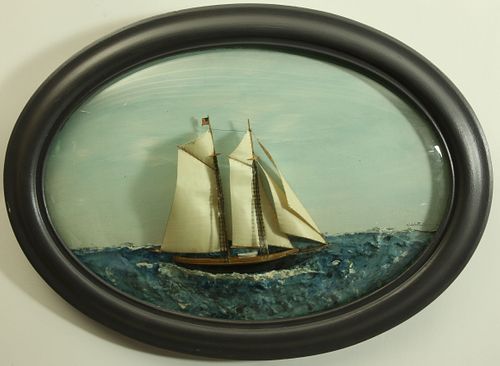 VINTAGE OVAL CASED AMERICAN SCHOONER