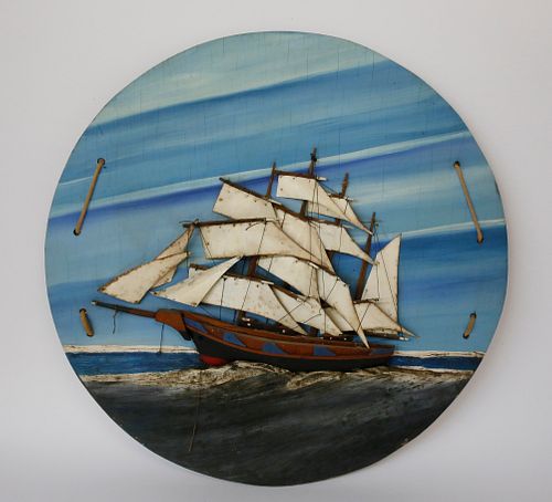 ROUND CLIPPER SHIP PLAQUE WITH