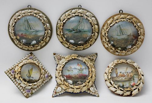 SET OF SIX ANTIQUE SHELL ENCRUSTED 37d692