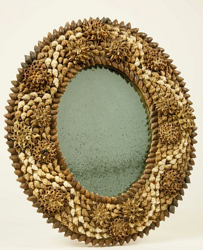 FRENCH SHELL ENCRUSTED OVAL MIRROR  37d695