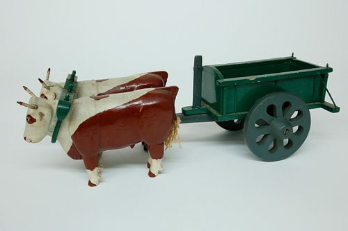 VINTAGE OXEN AND CART PAINTED TOYVintage 37d6a9