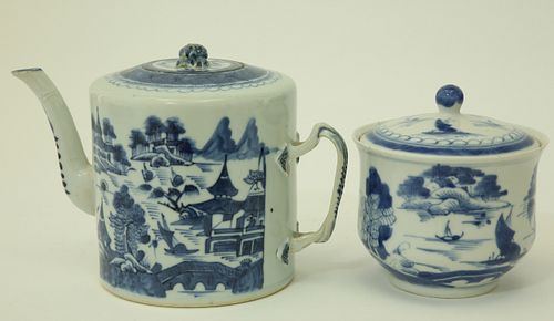 CANTON DRUM FORM TEAPOT AND SUGAR