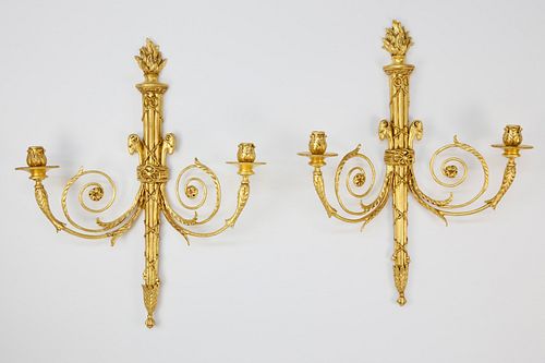 PAIR OF CARVED AND GILT SCONCES,