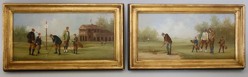 PAIR OF GOLFING SCENE OILS ON COPPER,