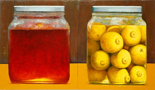 KEN BECK DIPTYCH OIL ON PANEL "CRANBERRY
