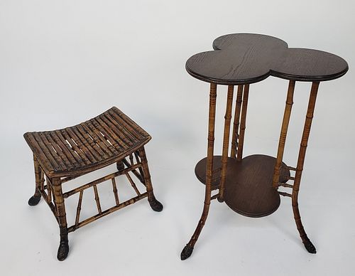 TWO ANTIQUE BAMBOO SIDE TABLE AND 37d709