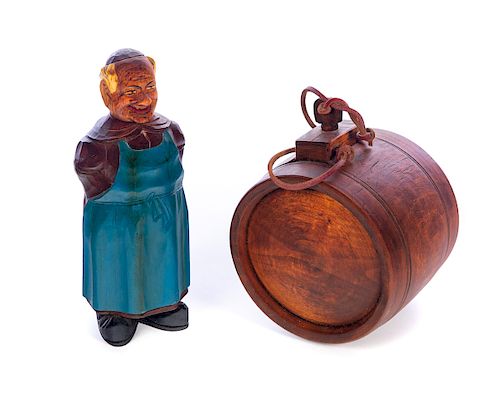 CARVED WOOD FOLK ART DECANTER AND 37d70e