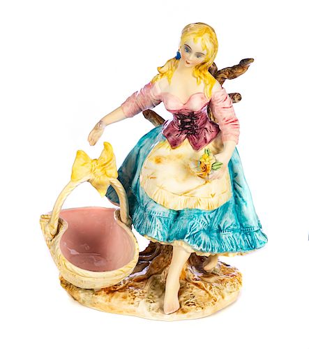 ITALIAN FIGURAL PORCELAIN BASKETExcellent