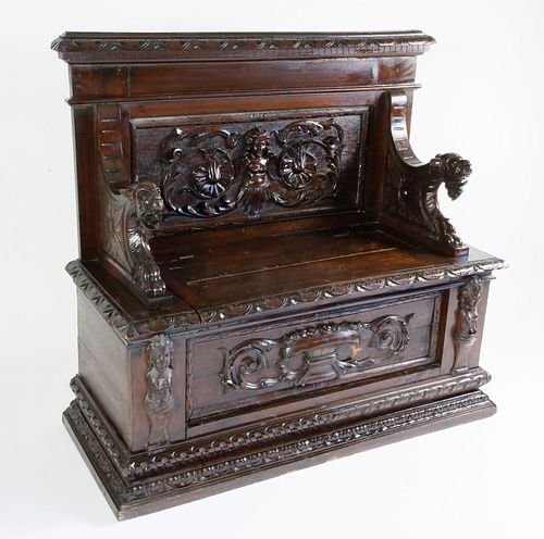 JACOBEAN STYLE CARVED HALL BENCH  37d74f