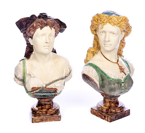 PAIR OF RARE MAJOLICA FIGURAL BUSTSExcellent 37d7f5