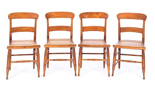 4 EARLY TIGER MAPLE CANE SEAT CHAIRSShows 37d83f