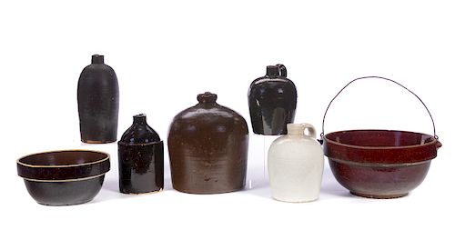 7 PIECES OF STONEWARE JUGS AND