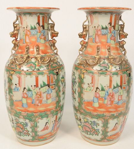 PAIR OF ROSE MEDALLION VASES WITH