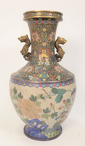 LARGE CLOISONNE AND BRONZE VASE