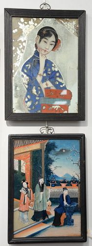 TWO CHINESE SCHOOL REVERSE PAINTINGS