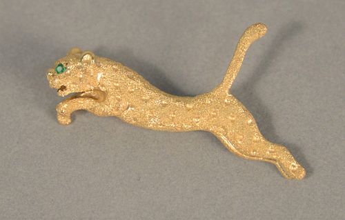 14K GOLD LEOPARD PIN WITH GREEN