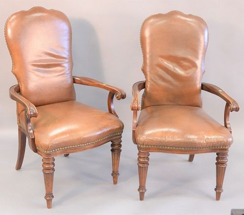 PAIR OF LEATHER ARMCHAIRS, HT.