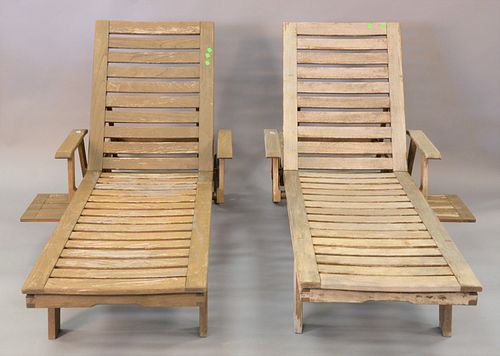 TWO TEAK LOUNGES EACH WITH PULL 37b292