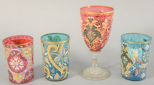 GROUP OF FOUR MOSER ENAMELED TUMBLERS