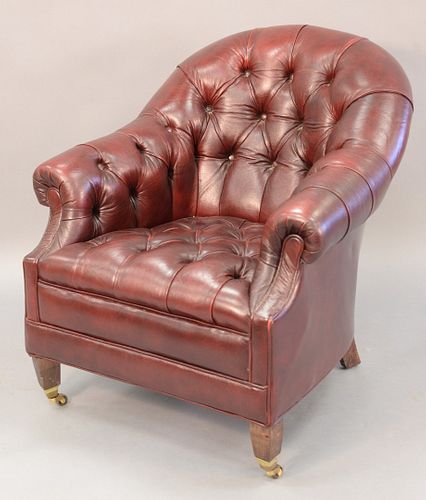 LEATHER TUFTED ARMCHAIR, HT. 33",