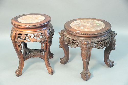 TWO TEAK CHINESE STANDS EACH WITH 37b323