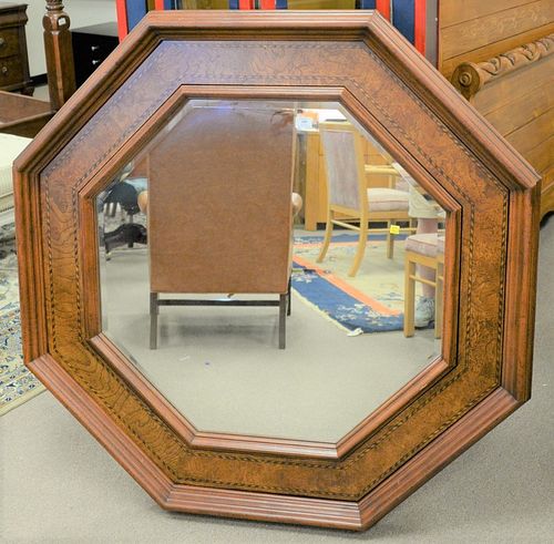 BURLWOOD INLAID OCTAGON MIRROR,