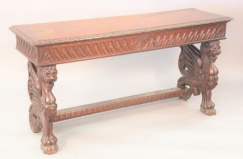 WALNUT HALL TABLE WITH WINGED GRIFFIN 37b351