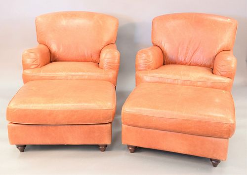PAIR OF BROWN LEATHER EASY CHAIRS