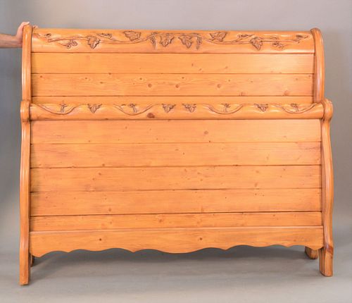 QUEEN SIZE PINE SLEIGH BED, HT.