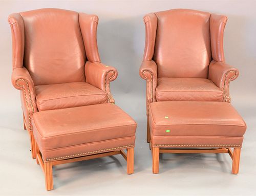 PAIR OF ETHAN ALLEN LEATHER WING