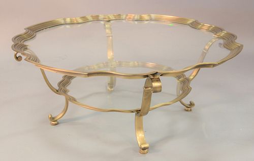 GLASS TOP SHAPED COFFEE TABLE WITH