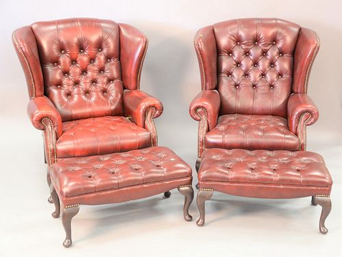 PAIR OF TUFTED LEATHER UPHOLSTERED 37b3cd