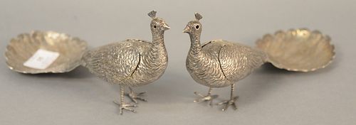 PAIR SILVER PEACOCKS WITH MOVEABLE 37b416