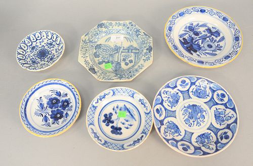 SIX BLUE AND WHITE DELFT PLATES,