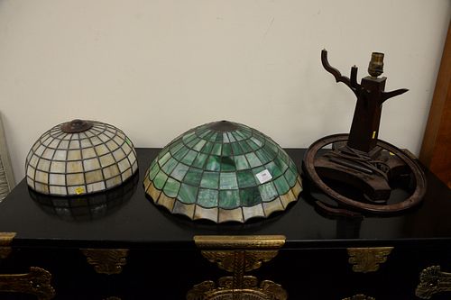 TWO LEAD GLASS TABLE LAMP SHADES  37b581