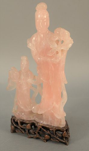 CHINESE PINK QUARTZ DOUBLE FIGURE,